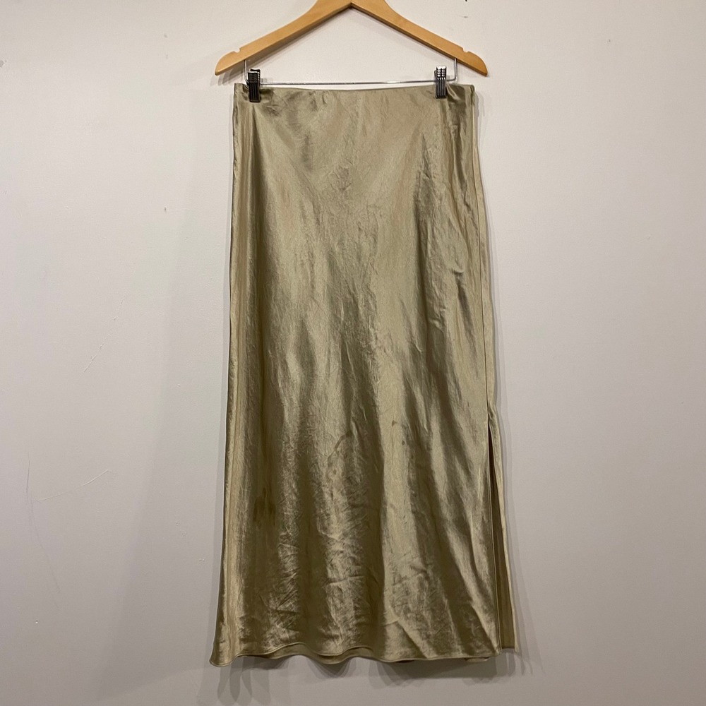 Vince Green Naia Acetate Silk Look Midi Slip Skirt Size M